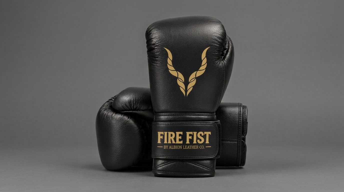 Black Fire Fist Fury boxing gloves with gold branding
